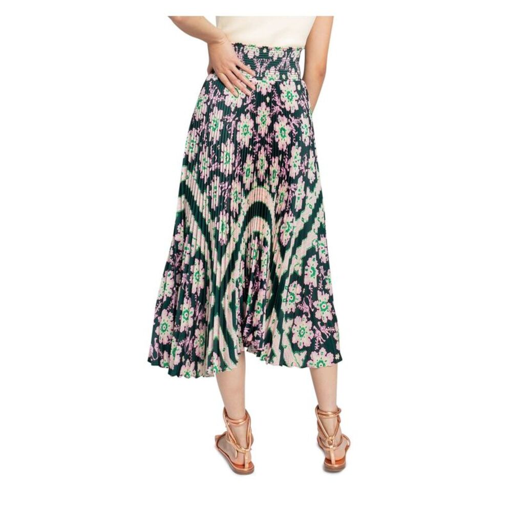 A.L.C Womens Green Stretch Smocked Pleated Floral Maxi A-Line Skirt 4 - Picture 2 of 3